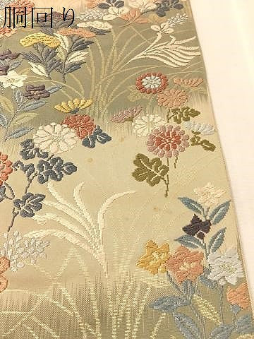 平和屋着物●六通柄袋帯　唐織　芒野乃道　金糸　正絹　逸品　CABL0236vp
