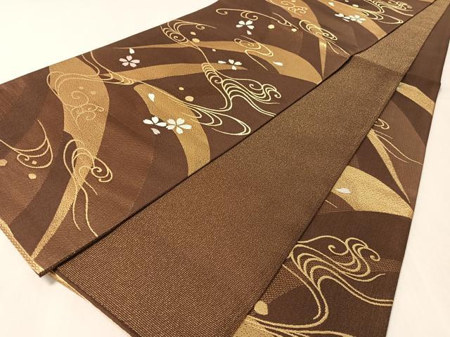 平和屋着物●六通柄袋帯　流水舞桜　金糸　正絹　逸品　CABL0237vp