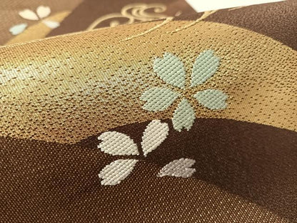 平和屋着物●六通柄袋帯　流水舞桜　金糸　正絹　逸品　CABL0237vp