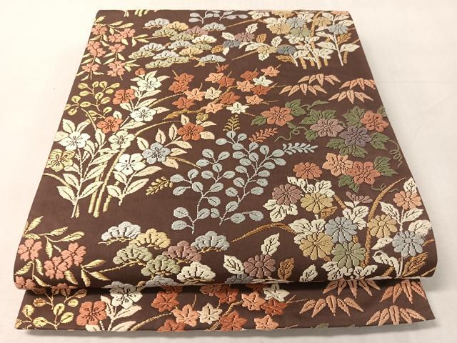 平和屋着物●六通柄袋帯　唐織　草花文　金糸　正絹　逸品　CABL0240vp
