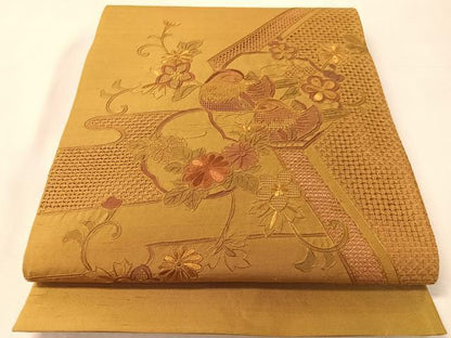 平和屋着物●中国三大刺繍　蘇州刺繍　スワトウ相良刺繍　総刺繍　太鼓柄袋帯　鴛鴦花文　正絹　逸品　CABL0244vp