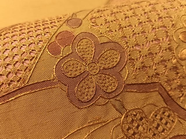 平和屋着物●中国三大刺繍　蘇州刺繍　スワトウ相良刺繍　総刺繍　太鼓柄袋帯　鴛鴦花文　正絹　逸品　CABL0244vp