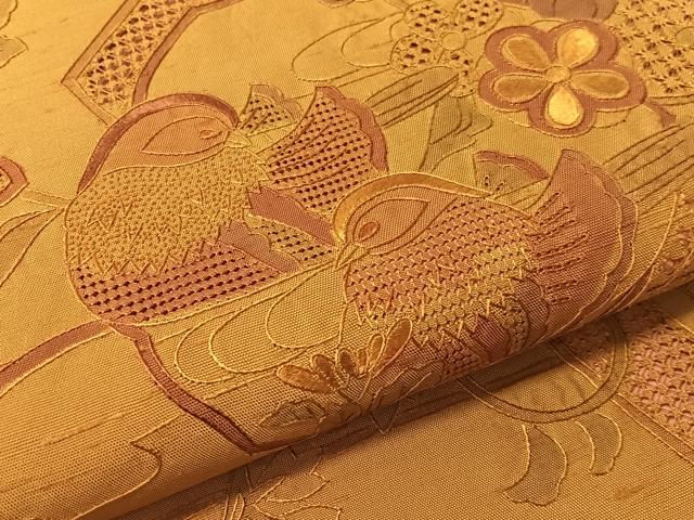 平和屋着物●中国三大刺繍　蘇州刺繍　スワトウ相良刺繍　総刺繍　太鼓柄袋帯　鴛鴦花文　正絹　逸品　CABL0244vp