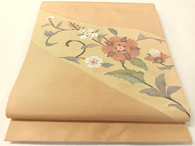 平和屋着物●太鼓柄袋帯　すくい織　花唐草文　金糸　正絹　逸品　CABL0248vp