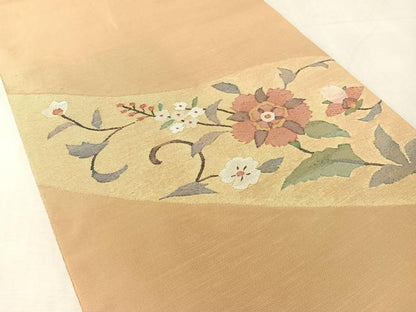 平和屋着物●太鼓柄袋帯　すくい織　花唐草文　金糸　正絹　逸品　CABL0248vp