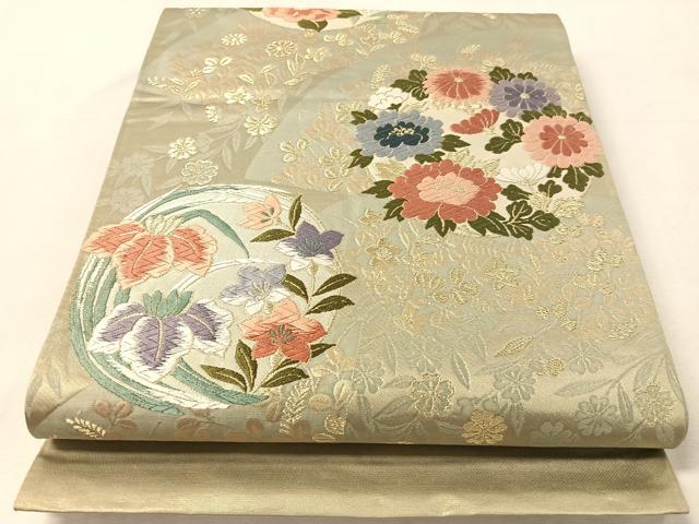 平和屋着物●六通柄袋帯　唐織　草花丸文　金銀糸　正絹　逸品　CABL0249vp