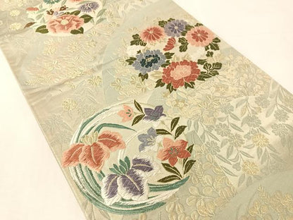 平和屋着物●六通柄袋帯　唐織　草花丸文　金銀糸　正絹　逸品　CABL0249vp