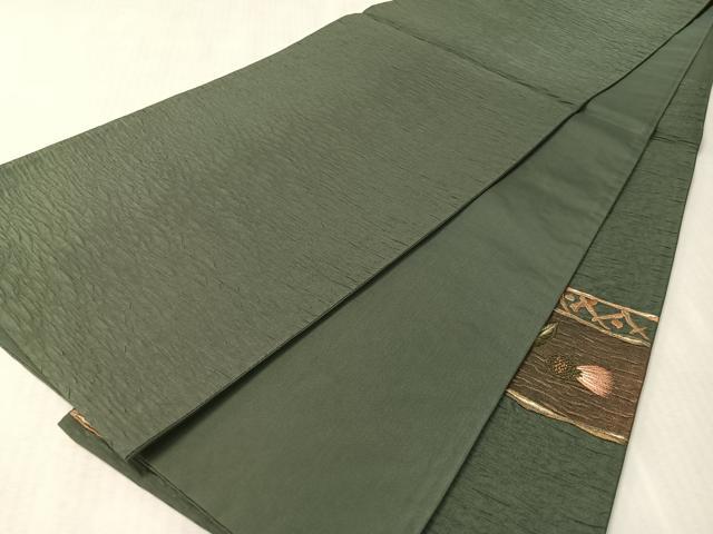 平和屋着物●太鼓柄袋帯　総刺繍　ふくれ織　アザミ　金糸　正絹　逸品　未使用　CABL0251vp