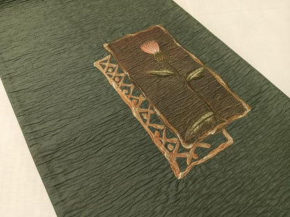 平和屋着物●太鼓柄袋帯　総刺繍　ふくれ織　アザミ　金糸　正絹　逸品　未使用　CABL0251vp