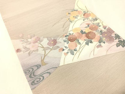 平和屋着物●太鼓柄袋帯　すくい織　切嵌花文　金糸　正絹　逸品　CABL0252vp