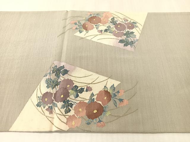平和屋着物●太鼓柄袋帯　すくい織　切嵌花文　金糸　正絹　逸品　CABL0252vp