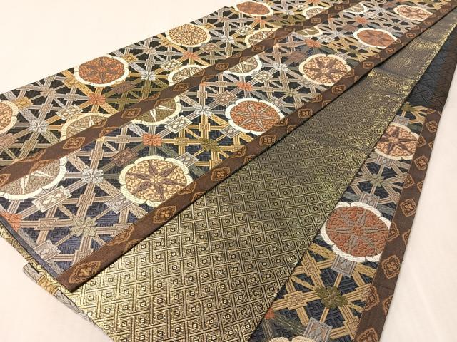 平和屋着物●本佐賀錦　六通柄袋帯　能美唐織　吉祥花間道　金糸　正絹　逸品　CABL0253vp
