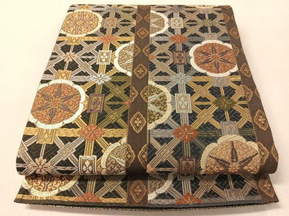 平和屋着物●本佐賀錦　六通柄袋帯　能美唐織　吉祥花間道　金糸　正絹　逸品　CABL0253vp