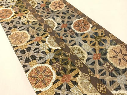 平和屋着物●本佐賀錦　六通柄袋帯　能美唐織　吉祥花間道　金糸　正絹　逸品　CABL0253vp