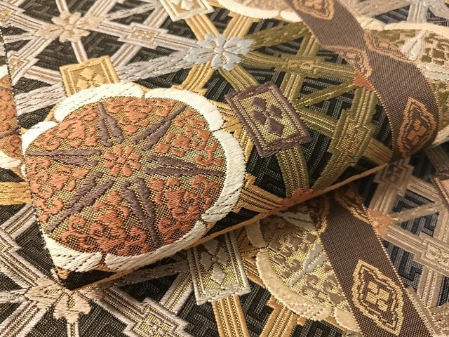 平和屋着物●本佐賀錦　六通柄袋帯　能美唐織　吉祥花間道　金糸　正絹　逸品　CABL0253vp