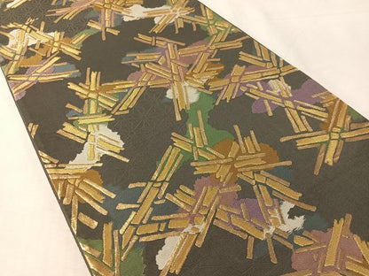 平和屋着物●六通柄袋帯　幾何学文様　金糸　正絹　逸品　CABL0261vp