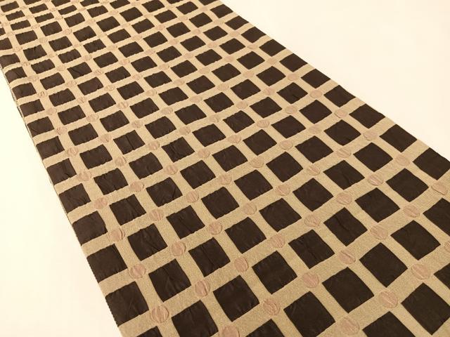 平和屋着物●全通柄袋帯　ふくれ織　格子柄　正絹　逸品　CABL0262vp