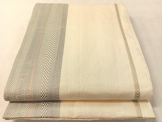 平和屋着物●両面　全通柄袋帯　櫛織　よろけ縞　金銀糸　正絹　逸品　CABL0266vp