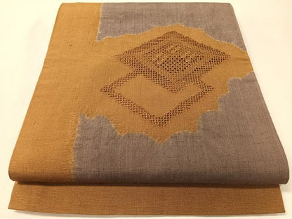 平和屋着物●両面　太鼓柄袋帯　紬地　絞り　ドローンワーク　菱花文　正絹　逸品　CABL0267vp