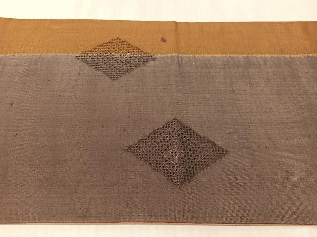 平和屋着物●両面　太鼓柄袋帯　紬地　絞り　ドローンワーク　菱花文　正絹　逸品　CABL0267vp