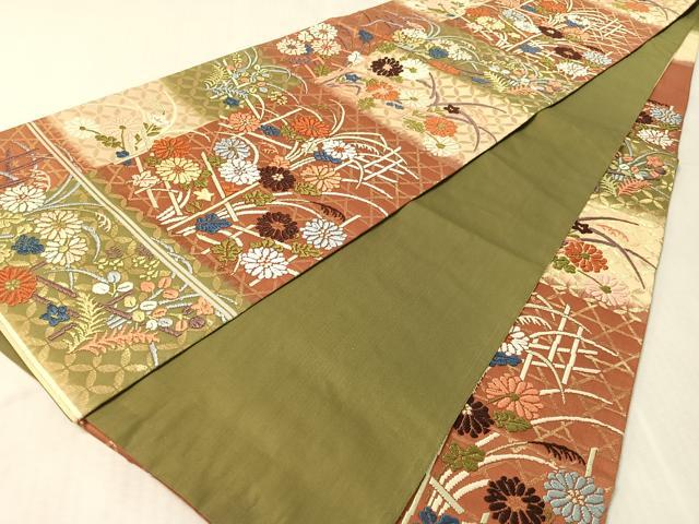 平和屋着物●六通柄袋帯　唐織　草花文　金糸　正絹　逸品　CABL0269vp