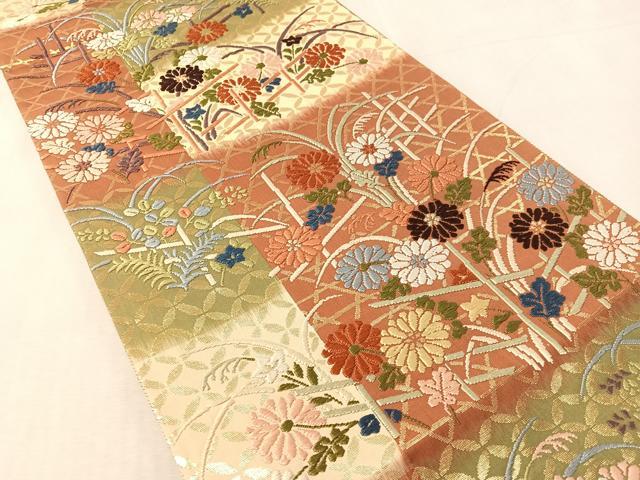 平和屋着物●六通柄袋帯　唐織　草花文　金糸　正絹　逸品　CABL0269vp