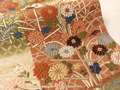 平和屋着物●六通柄袋帯　唐織　草花文　金糸　正絹　逸品　CABL0269vp