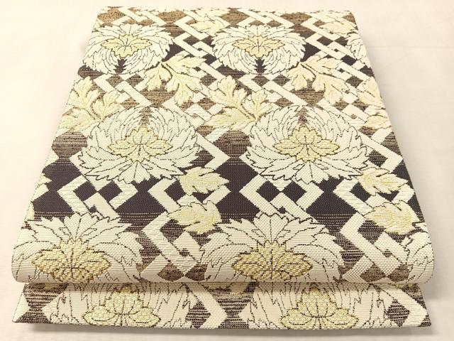 平和屋着物●全通柄袋帯　和奈織　角繁地牡丹文様　金糸　正絹　逸品　未使用　CABL0272vp