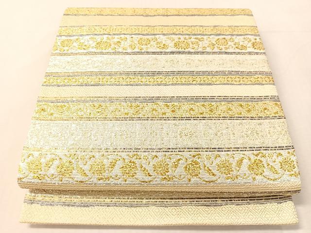 平和屋着物●六通柄袋帯　横段花文　金銀糸　正絹　逸品　未使用　CABL0273vp