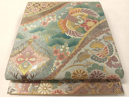 平和屋着物●西陣　沖野織物謹製　六通柄袋帯　北村進作　唐織　飛鶴熨斗花蝶文　金糸　引箔　証紙付き　正絹　逸品　未使用　CABL0274vp