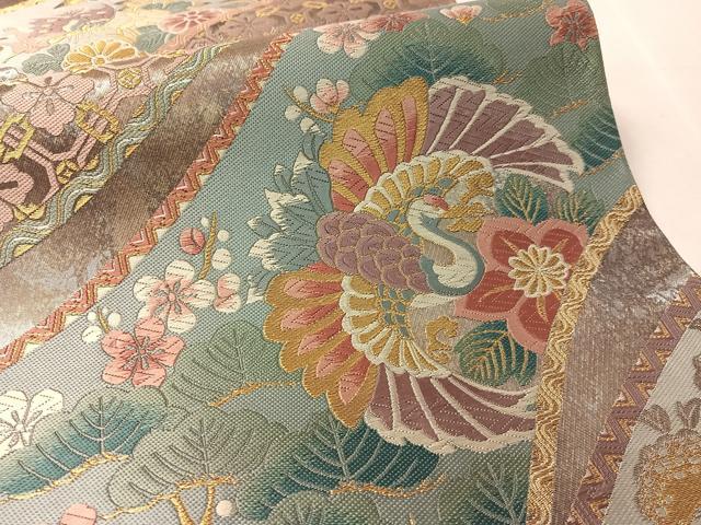 平和屋着物●西陣　沖野織物謹製　六通柄袋帯　北村進作　唐織　飛鶴熨斗花蝶文　金糸　引箔　証紙付き　正絹　逸品　未使用　CABL0274vp