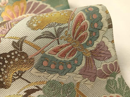 平和屋着物●西陣　沖野織物謹製　六通柄袋帯　北村進作　唐織　飛鶴熨斗花蝶文　金糸　引箔　証紙付き　正絹　逸品　未使用　CABL0274vp