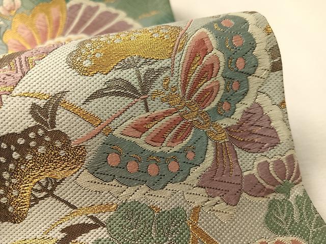 平和屋着物●西陣　沖野織物謹製　六通柄袋帯　北村進作　唐織　飛鶴熨斗花蝶文　金糸　引箔　証紙付き　正絹　逸品　未使用　CABL0274vp