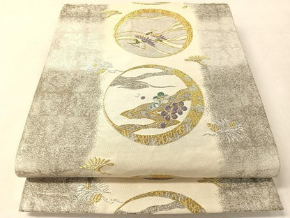 平和屋着物●六通柄袋帯　唐織　流水花丸文　金銀糸　正絹　逸品　CABL0275vp
