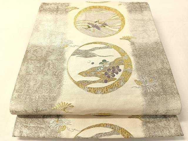 平和屋着物●六通柄袋帯　唐織　流水花丸文　金銀糸　正絹　逸品　CABL0275vp