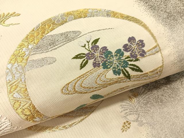 平和屋着物●六通柄袋帯　唐織　流水花丸文　金銀糸　正絹　逸品　CABL0275vp