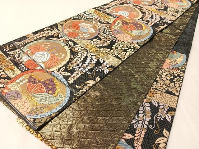 平和屋着物●唐織佐賀錦　六通柄袋帯　芝垣秀花文　金糸　正絹　逸品　CABL0277vp