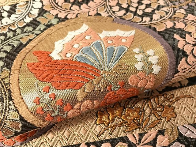 平和屋着物●唐織佐賀錦　六通柄袋帯　芝垣秀花文　金糸　正絹　逸品　CABL0277vp