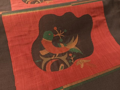 平和屋着物●名門木屋太　今河織物　六通柄袋帯　市松花喰鳥　正絹　逸品　CABL0279vp