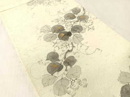 平和屋着物●六通柄袋帯　作家物　手描き　髭紬　蔦の葉花文　金彩　正絹　逸品　CABL0281vp