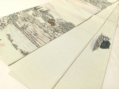 平和屋着物●全通柄袋帯　本場大島紬　作家物　手描き　泉涌寺　宮之原織謹製　証紙付き　正絹　逸品　CABL0282vp