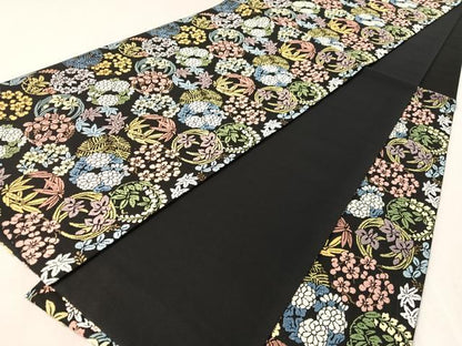 平和屋着物●六通柄袋帯　唐織　草花丸文　黒地　金糸　正絹　逸品　CABL0287vp