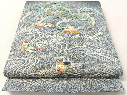 平和屋着物●太鼓柄袋帯　刺繍　浜松文　金糸　正絹　逸品　未使用　CABL0290vp