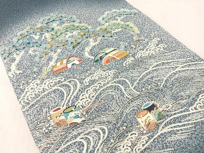 平和屋着物●太鼓柄袋帯　刺繍　浜松文　金糸　正絹　逸品　未使用　CABL0290vp