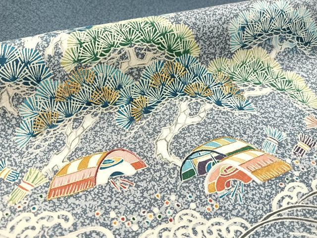 平和屋着物●太鼓柄袋帯　刺繍　浜松文　金糸　正絹　逸品　未使用　CABL0290vp