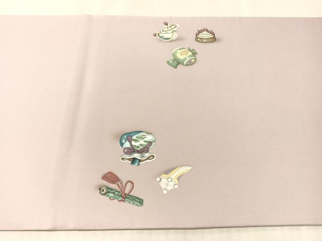 平和屋着物●立体友禅作家　涌波紅彩　両面　太鼓柄袋帯　宝尽し　金彩　正絹　逸品　CABL0296vp
