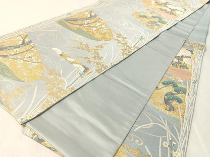 平和屋着物●六通柄袋帯　絽伝　流水花松文　金銀糸　正絹　逸品　CABL0301vp