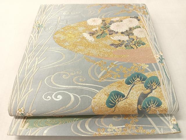 平和屋着物●六通柄袋帯　絽伝　流水花松文　金銀糸　正絹　逸品　CABL0301vp