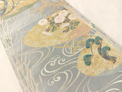 平和屋着物●六通柄袋帯　絽伝　流水花松文　金銀糸　正絹　逸品　CABL0301vp