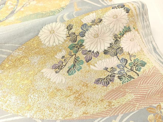 平和屋着物●六通柄袋帯　絽伝　流水花松文　金銀糸　正絹　逸品　CABL0301vp